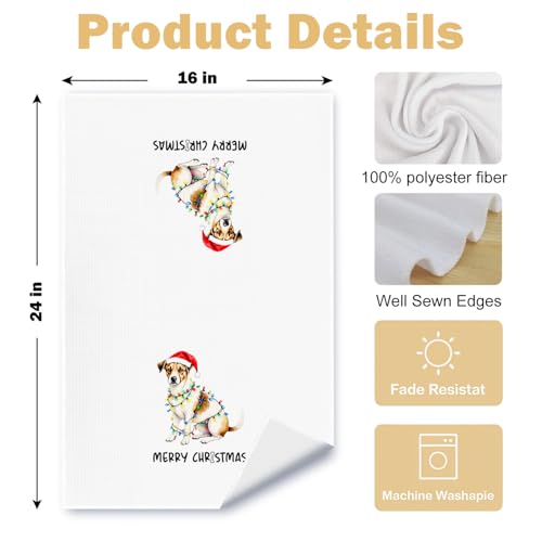 Christmas Jack Russell Kitchen Dish Towels 2 Pack - Jack Russell Dog Lover Gift, Waffle Weave Christmas Hand & Tea Towels for Kitchen Bathroom, 16x24 Inches - color: Jack Russell Christmas