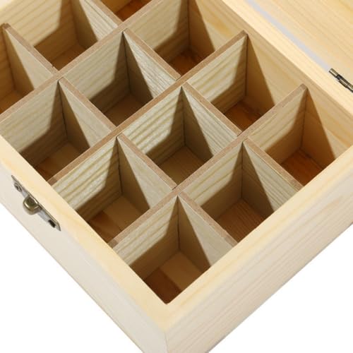 Anktily Unfinished Wooden Storage Organizer Box with Lid, Unpainted Wood Case Box for Small Keepsakes, Jewellery, Tea Bag Holder Case (15 Grids) - style: 15 Grids