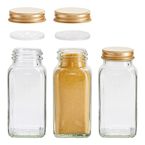 Talented Kitchen Spice Jars - 24-Pack 6 oz Glass Jars with Gold Shaker Lids - 328 Preprinted Labels & Silicone Funnel - Seasoning Organizer for Kitchen Storage