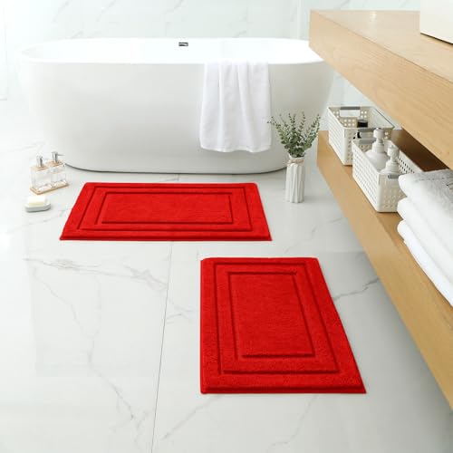 HOMEIDEAS Bathroom Rugs Sets 2 Piece, Super Soft and Absorbent Non Slip Microfiber Machine Washable Bath Mat Set (20" x 32" + 16" x 24", Red) - color: Loop- Red, size: 1'4" x 2'8" (16"x24"+20"x32")