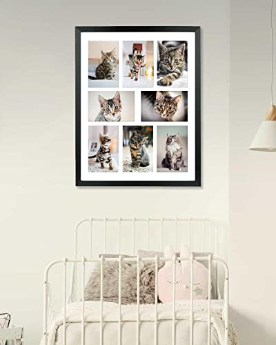 LTYHHK 4x6 Collage Picture Frame 8 Openings Solid Wood, Displays 8 Opening 4x6 with Mat or 16x20 Inch without Mat, Collage Photo Frames Black Family Picture Frame Multi-Photo Set (LMK05a)