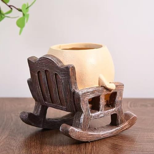 Rocking Chair Resin Planter - Cute Plant Pot - with Drainage Hole - Smiley Succulent Pot - for Garden - Lawn - Patio Indoor and Outdoor Use - color: A2