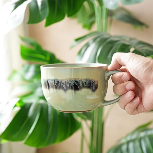 Bosmarlin Ceramic Large Coffee Mug Set of 2, 23 Oz, Jumbo Mug Soup Bowls with Handles, Dishwasher and Microwave Safe (23 Oz, Turquoise Green Light) - color: Turquoise Green Light
