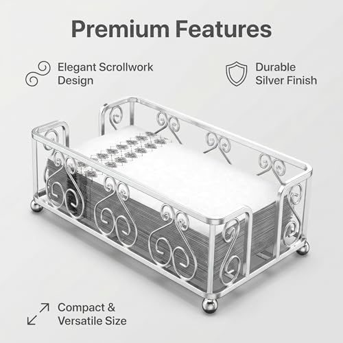 Guest Towel Holder Tray for Bathroom Countertop, Silver Napkin | Guest Bathroom, Powder Room & Vanity Use - color: E - Silver Guest Towel Holder Tray, size: Guest Towel Holder