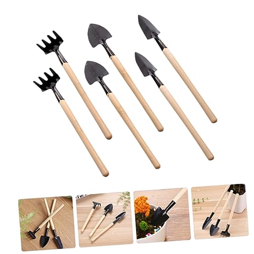 2Sets Mini Gardening Tools Handle Planting Tools for Transplanting Mini Garden Tools with Rake Shovel and Trowel for Succulents and Houseplants