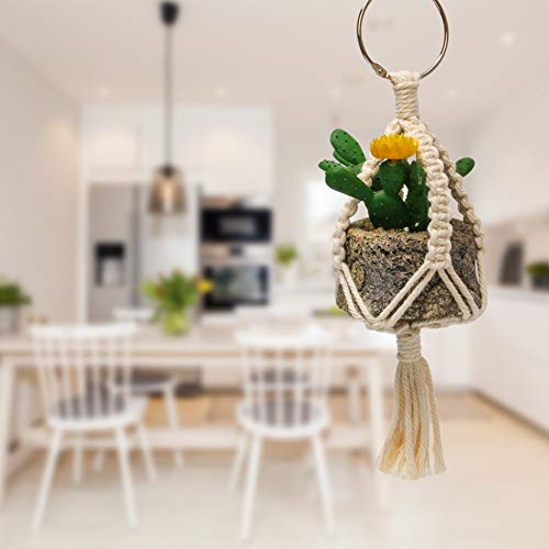 Mini Macrame Plant Hanger, 2 Pcs Plant Holder Car Charm, Handmade Car Rear View Hanging Planter Cotton Rope for Car Home Decorations, 4 Legs, 12 Inch