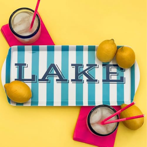 Lake Melamine Serving Tray with Handles Blue Stripe Rectangular BBQ Platter | By Sprinkles & Confetti Shatter-Resistant BPA-Free Dishwasher Safe Charcuterie Days Entertaining Food Display Kitchen - color: Blue Stripe