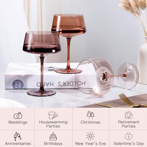 JOVGANK Amber Coupe Glasses Set of 6, Hand Blown Brown Martini Glasses 13Oz, Champagne & Cocktail Luxury Coupe Glasses, Bar Manhattan Glass, Mother's Day Gift for Espresso Martini Glass - color: Classic-Venus
