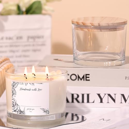 6 Pack Glass Candle Jars with Lids (16oz, Clear) - Large Candle Jars for 3 Wick Candles Making - Empty Candle Jars Containers - Candle Making Supplies Accessories include 16Pcs Candle Labels - color: Clear