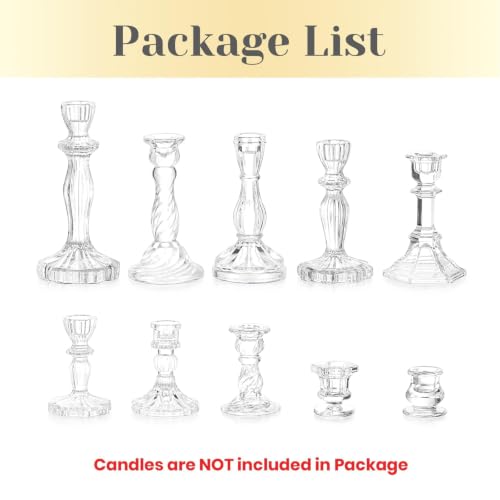 Hewory Crystal Taper Candle Holders: 10PCS Clear Glass Candlestick Holders | For 0.86" Taper Candles, Candle Sticks Holder Decor for Wedding Table Centerpiece Bridal Baby Showers Christmas Decorations