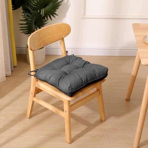 RACE LEAF Indoor Chair Cushions 4 Pack, Tufted Memory Foam Dining Room Chair Pads with Ties and Non-Slip Backing, Kitchen Seat Cushions 15.5" X 15.5" Dark Gray - color: Drak Gray