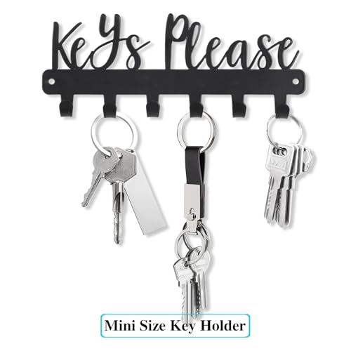 Keys Please Key Holder Wall Mounted, Mini Size: 7.28x2.95inch | Black Metal Decorative Rack Hooks for Garage,Mudroom,Hallway,Entryway,Front Door,Office - size: Mini Size Key Hooks:7.28x2.95inches