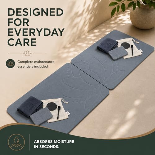 Stone Bath Mat - Diatomite, Quick Dry - Lotus Fusion 2-Pack | Non-Slip, Large Coverage When Combined, Bath Stone, Stone Bath Mats, 23.6"x15.4" (x2) - color: Lotus Fusion 2-pack