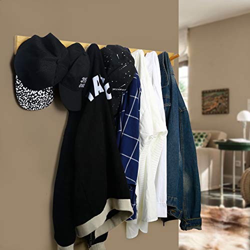 WEBI Coat Rack Wall Mounted, 10 Hooks, 38" Long Coat Hanger Wall Mount, Peg Rail Hat Hooks for Hanging Caps, Jackets, Clothes, Natural, 2 Packs - color: Natural, size: 38 inch(2 Packs)