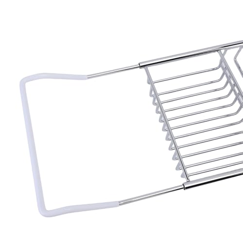 FTVOGUE Bathtub Caddy Tray, Stainless Steel Expandable Bathtub Tray 25 to 38.4 in, Over The Rack with 7.9 in Width, Bathroom Organizer Shelf for Shower Tub Use (Silver) - color: Silver