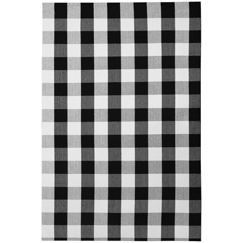 KOZYFLY Buffalo Plaid Area Rug 4 x 6 Ft Black and White Checkered Rug Washable Outdoor Rugs Cotton Rugs for Bedroom Front Door Mat Carpet for Front Porch Living Room Dining Room Kitchen | Washable Outdoor Rugs, Cotton Front Porch Rug, Woven Front Door Rug