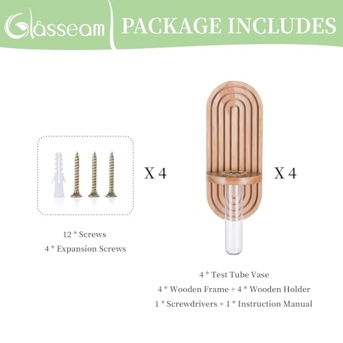 Glasseam Wall Plant Propagation Station: Hanging Glass Propagation Vases | Set of 3, Boho, Rustic Wooden Hydroponic Planter with Test Tube, Living Room, Entryway, Office, Indoor Pothos Cutting