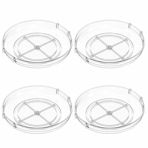 4 Pack Rotating Small Lazy Susan Turntable Organizer for Cabinet,9.5 Inch Clear Acrylic Spice Rack,Turn Table Organizers for Refrigerator,Kitchen,Pantry and Vanity Makeup,Bathroom Countertop Organizer - size: Pack of 4