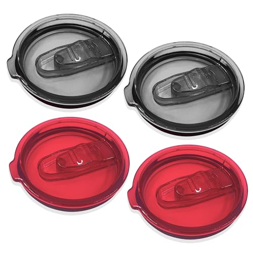 4 Replacement Lids for 30oz Stainless Steel Tumbler Lids - Only Replace The lid With A Top Diameter Of 3.91 inches (Bottom Diameter Of 3.74 inches) - color: 30OZ seal (2 Red + 2 Black)
