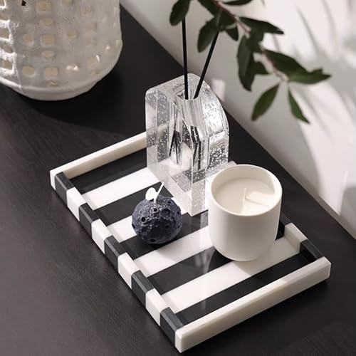 Black White Marble Vanity Tray, Rectangular Organizer | Rectangular tray, black white marble pattern varies, for perfume jewelry, props not included - color: Black White Rectangular