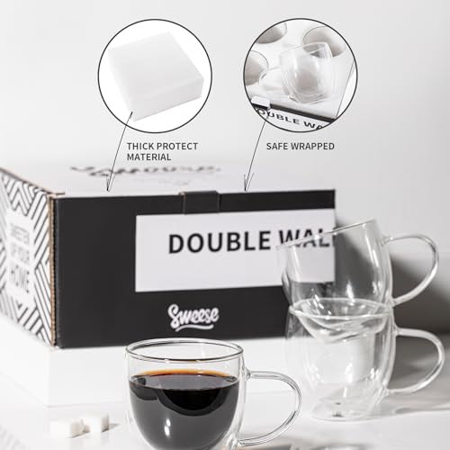 Sweese Clear Coffee Mugs - 8 oz Double Wall Glass Coffee Mugs Set of 4, Perfect for Espresso, Latte, Cappuccino - size: 8 oz (Set of 4)