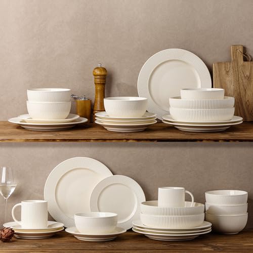 8.5" Ceramic Pasta Bowls Set of 4, Salad Bowls | Versatile Serving Bowls for Pasta, Salad, Fruit & Noodles, Housewarming & Wedding Gift, Beige - color: Beige, size: 8.5 Inch