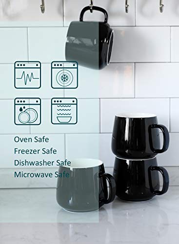 Teocera Ceramic Coffee Mug Set of 4-12 oz Coffee Mugs with Large Handles for Hot or Cold Drinks Like Latte, Cocoa, Tea or Juice - Smooth Ceramic, Dishwasher Safe,Black - color: Black