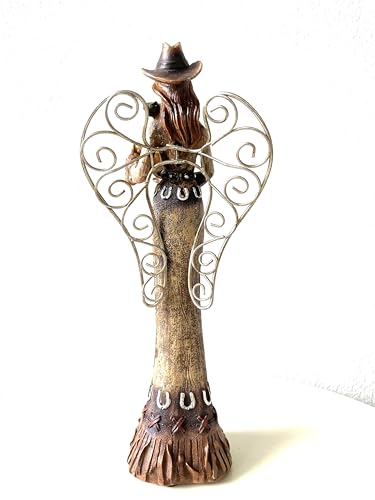 SUREG Western Cowgirl Angel Holding Cross, Family, Friend Figurine Statue Hand Painted Rustic Life-Like Detailed Home Office Decoration Poly Resin 1 Item (Holding Family Heart Sign) - color: Holding Family Heart Sign