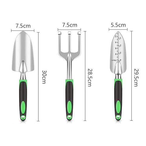 Stainless Steel Garden Tool Set,3 Pieces, Including Hand Shovel & Transplant Shovel & Hand Rake with Non-Slip Soft Ergonomic Handle (Green). - color: green