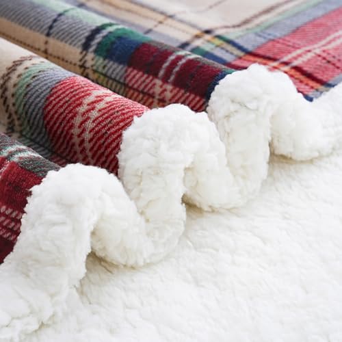PU MEI Sherpa Fleece Throw Blanket 80" x 90" Reversible Plush Fluffy Large Big Blanket Lattice Flannel Blankets for All Season Use, Chrismas Red - color: Chrismas Red, size: 80"*90"