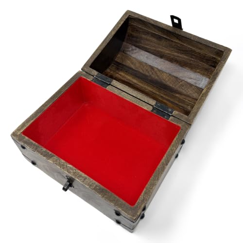 Keepsake Wooden Treasure Chest with Antique Jewelry Lock and Key (Large 8 x 6 x 6), SH23353-L - size: Large 8 x 6 x 6"