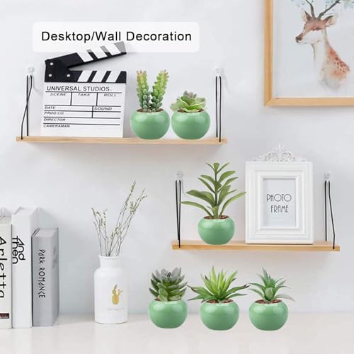 GREENTIME 6Pcs Artificial Succulents in Ceramic Pots Fake Potted Plants | Small Fake Succulents Zero Care for Bathroom Bedroom Desk Office Table Shelf Living Room Vanity Cabinet Windowsill - color: Green-light Green Round Pot