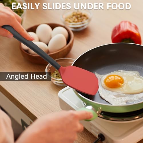 Coukre 3 Pack Silicone Spatula Set, Heat Resistant to 500°F, BPA-Free | Fish Spatula, Solid & Slotted Turners, Dishwasher Safe, Spatula Set for Eggs, Pancakes, Fish & Burgers, RedBlack - color: RedBlack