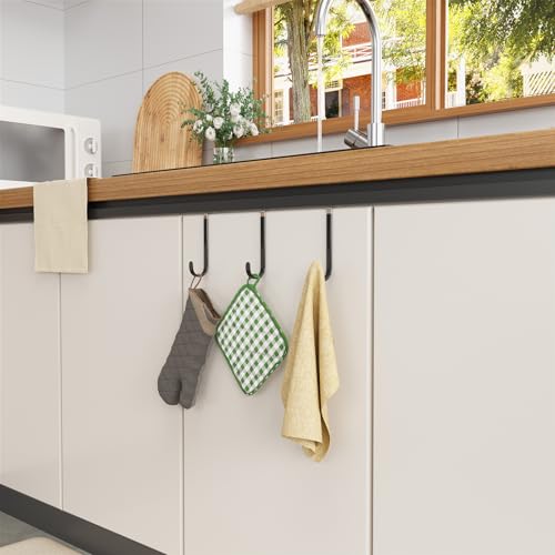 Optish 8 Pack Over The Door Hooks, Door Hanger Hook, Towel Hooks for Hanging, Towel Hanger for Bathroom, Fit 1 3/8" Door Black, Dorm Room Essentials
