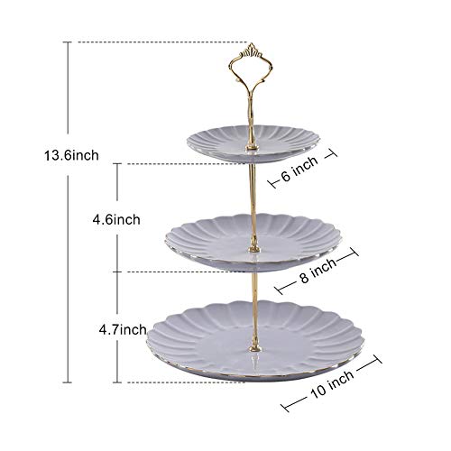 Sweejar 3 Tier Ceramic Cake Stand Wedding, Dessert Cupcake Stand for Tea Party Serving Platter (Purple) - color: Purple