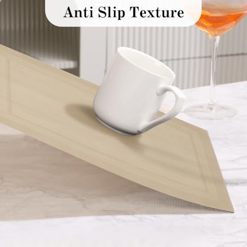 Placemats Set of 6, Heat Resistant Place Mats, Washable PVC Table Mats, Woven Vinyl Placemats, Non-Slip Stain Resistan Plastic Placemats for Table (Beige, 6) - color: Beige