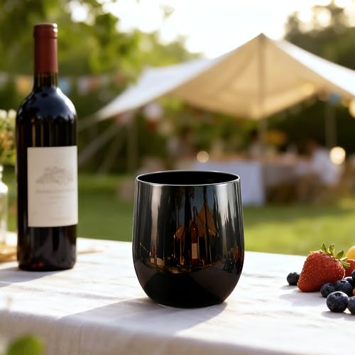 14-ounce Plastic Stemless Wine Glasses, All Purpose Arcylic Glasses, set of 6 Black Reusable Shatter-resistant Dishwasher Safe - color: Black