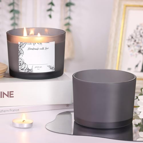 6 Pack Glass Candle Jars with Lids (16oz, Frosted Grey) - Large Candle Jars for 3 Wick Candles Making - Empty Candle Jars Containers - Candle Making Accessories Include 16Pcs Candle Labels - color: Frosted Grey
