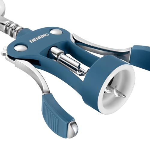 Beneno Wine Opener, Premium Wing Corkscrew Wine Bottle Opener, Blue | Durable Solid Zinc Alloy Body, Precise Sharp-Edged Screw, Ergonomic Non-Slip Grip Wing Handle, Multifunctional Bottle Openers - color: Blue