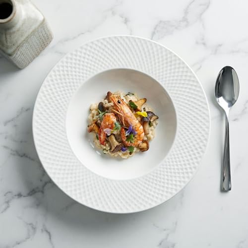 Ceramics Rimmed Soup Bowls 10.1 oz, White 9.1 inch Exquisite small soup plate Set of 4, Pasta plates With Rim is the best choice for hotels, kitchens, fine restaurants and gourmets - color: White, size: 9.1 *2Inch