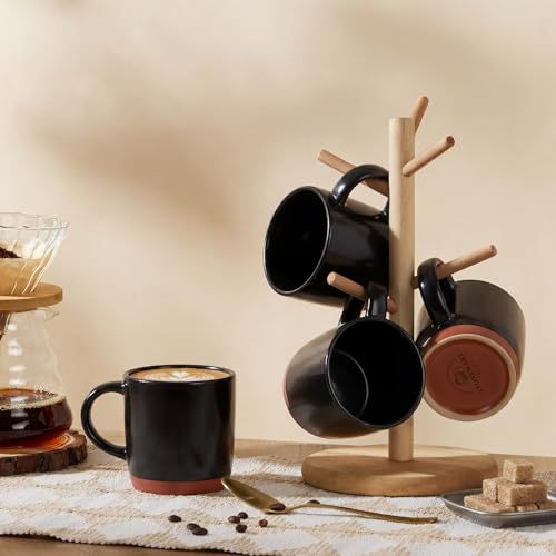 E-far Ceramic Coffee Mug Set of 4, 12oz Stoneware Coffee Cup with Handle, Porcelain Tea Cups, Modern Farmhouse Latte Mug Gift Set for Women & Men, Microwave Safe, Matte Black - color: Matte Black