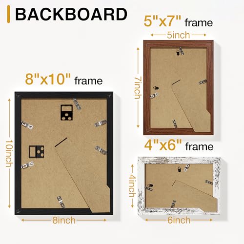 Vittanly 12 Pack Gallery Wall Frame Set, Picture Frames for Wall & Table | Gallery Wall Frame Set: 4pcs 8x10, 4pcs 5x7 & 4pcs 4x6 Photos, made of Engineered Wood, Black, Walnut Brown, Distressed White - color: Black & Walnut Brown & Distressed White