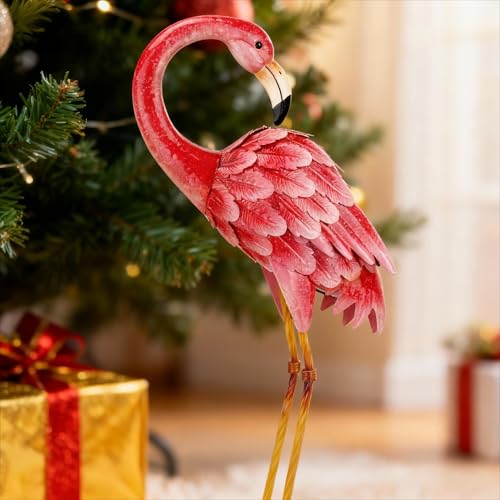 Shorayn Garden Statue Metal Flamingo Pink Life-Size Indoor Outdoor Decor Handmade Bird
