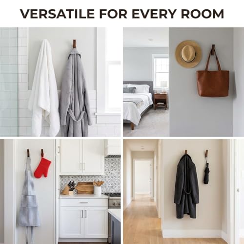 4pcs Wood Wall Hooks Rustic Wood Coat Hooks, Minimalist Hat Backpack Jacket Towel Hangers Decorative Mounted Pegs Durable Wall Hooks for Entryway Bathroom and Kitchen