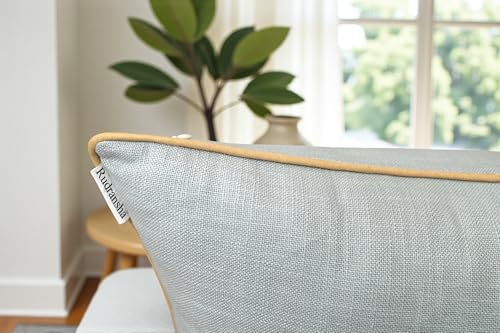 Rudransha Hand Embroidered Cotton Lumbar Pillow Cover - 12x20 Robin’s Egg Botanical Leaf Accent - Hazel Leaves - color: Robins Egg-hazel, size: 20" x 12" (Pack of 1)