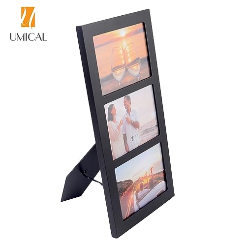 5x7 3-Opening Collage Picture Frame Black Wood | Shatter-resistant glass, tabletop stand & wall mounting, for 5x7 inch pictures - size: 5x7 - 3 Opening