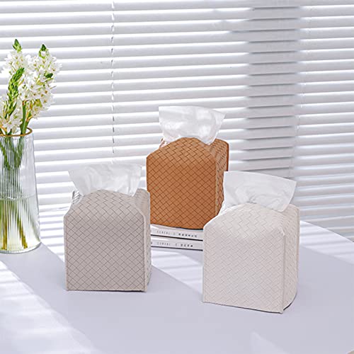 Tissue Box Cover PU Leather Tissue Holder Square Facial Tissue Case Facial Paper Organizer Dispenser for Bathroom, Vanity Countertop, Tabletop, Car, Griege | PU Leather, Easy to Fill, Easy Clean, Decorative Tissue Box Holder for Office, Bathroom, Kitchen,