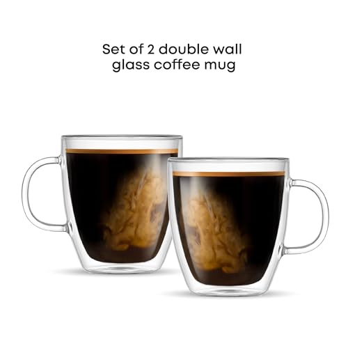JoyJolt Savor Double Wall Insulated Glasses - Coffee Mugs (Set of 2) - 13.5-Ounces - style: Coffee Cups