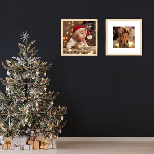 12x12 Picture Frame Set of 6, Display Pictures 8x8 with Mat or 12x12 Without Mat, Tabletop Display and Wall Hanging Photo Frame, Gallery Wall Frame Set, Natural - color: Natural, size: 12x12