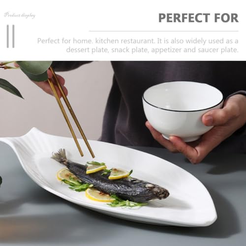 Hemoton Ceramic Fish Platter Oval Fish Plate White Oval Steamed Plate Food Serving Tray for Home Hotel Restaurant Shaped 18inch - size: 45.50X22.00X3.00CM